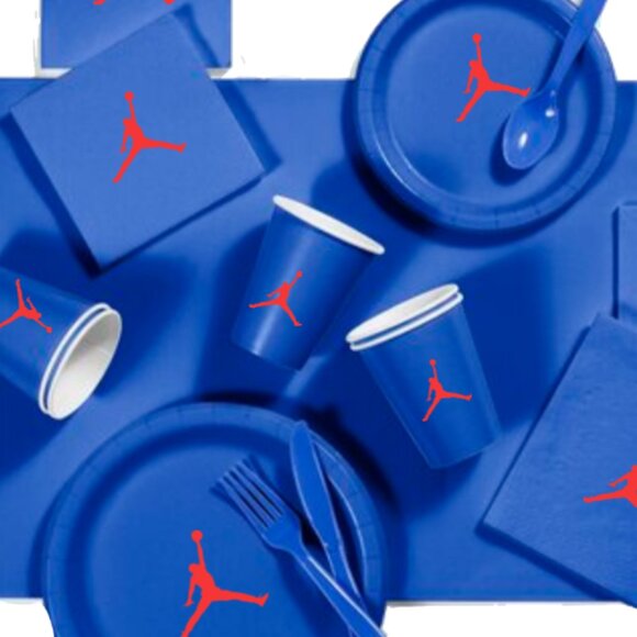 Custom shoe Paper Party Plates Set, Blue, 60 Count, Basketball Theme, Jumpman - Picture 5 of 5